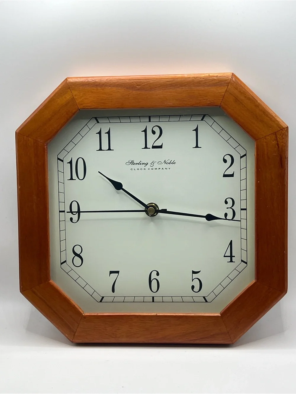 Vintage Sterling & Noble Wood Frame Octagonal Shaped Wall Clock